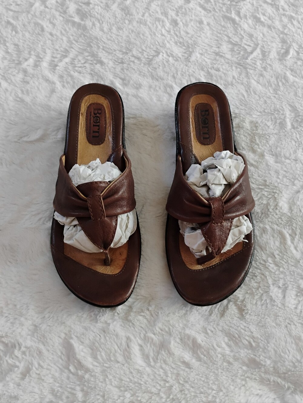 Born Brown Leather Thong Sandals